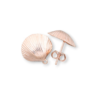 Pendientes de plata de ley 925 Base Shell Pin 15x14mm 2 pares de oro rosa