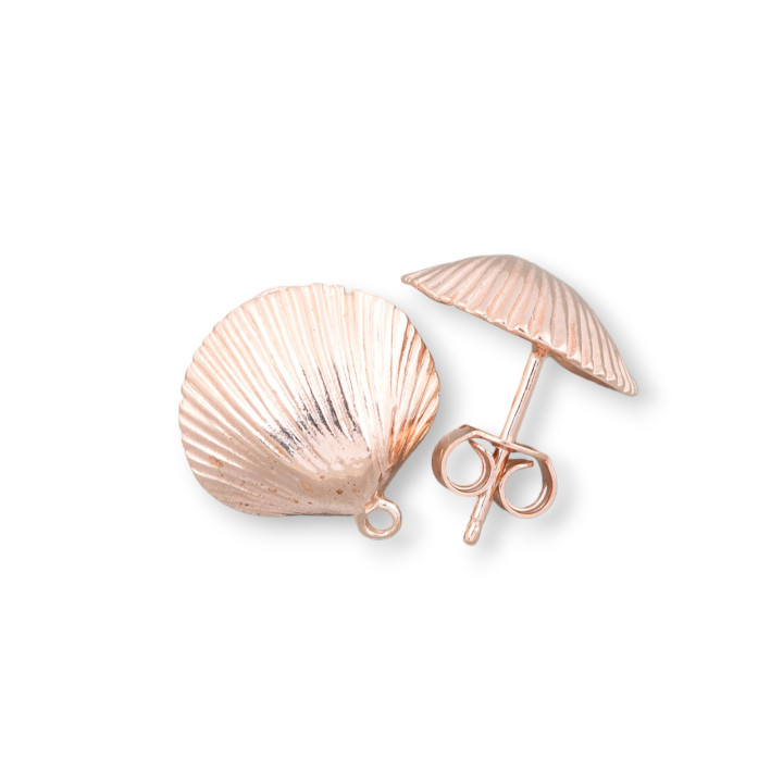 925 Silver Earring Base Shell Stud 15x14mm 2 Pairs Rose Gold