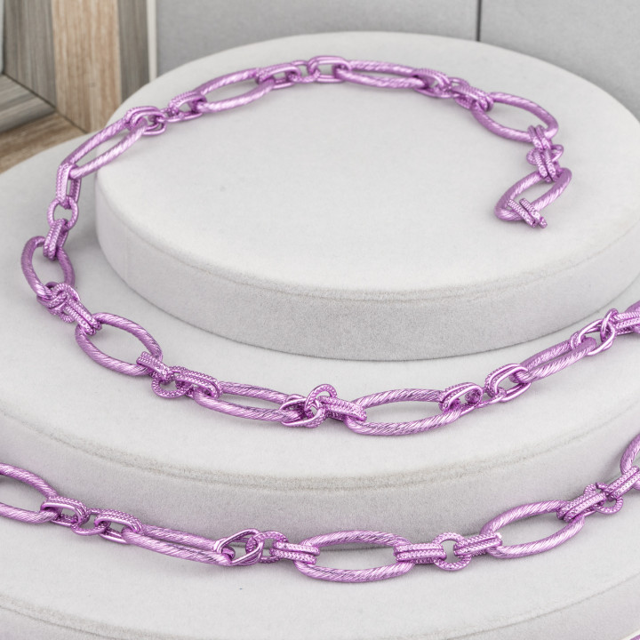 Oval Striped Aluminum Chain 14x28mm Purple 1m