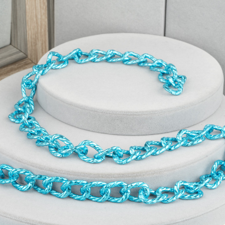 Cadena Aluminio Rayas Ovaladas 15x21mm Azul 1mt