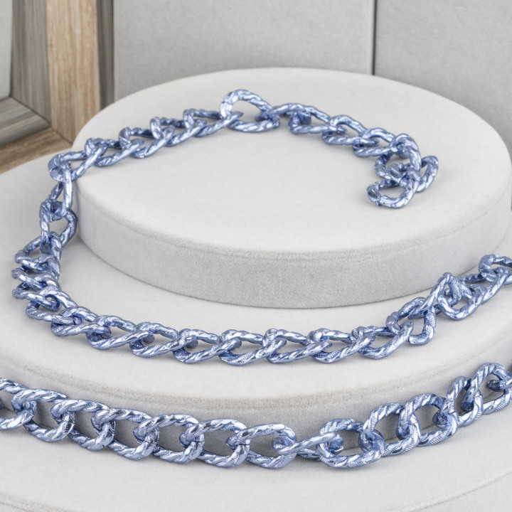 Catena Di Alluminio Ovale Rigato 15x21mm Blu Jeans 1 Metro