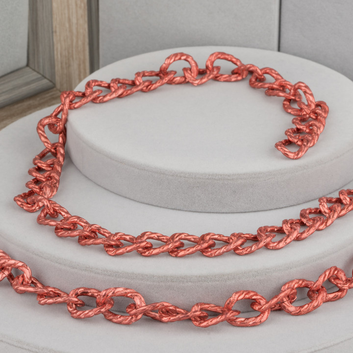 Cadena Aluminio Rayas Ovaladas 15x21mm Rojo 1mt