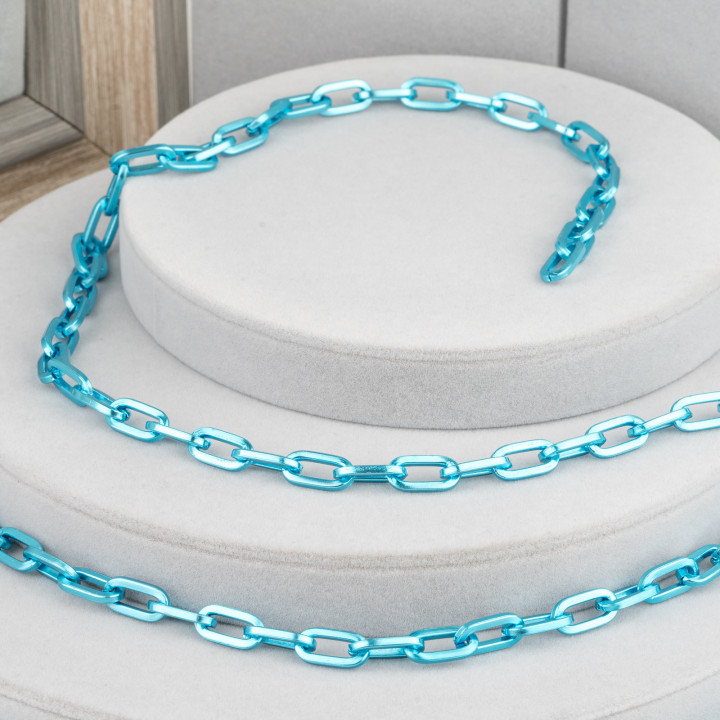 Chaîne ovale en aluminium à mailles carrées 8x16mm bleu 1mt