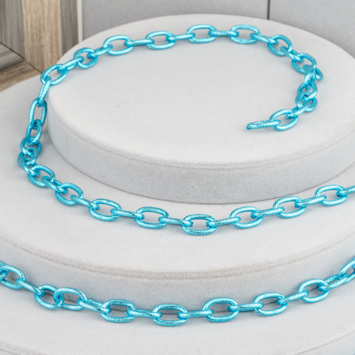Chaîne en aluminium à rayures ovales 10x15mm bleu 1mt