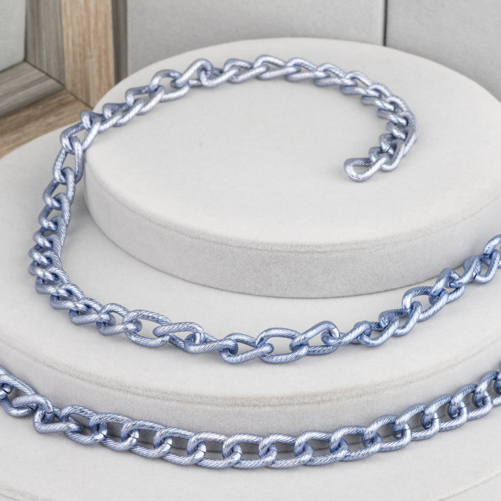 Striped Oval Aluminum Chain 11x16mm Jeans Blue 1m