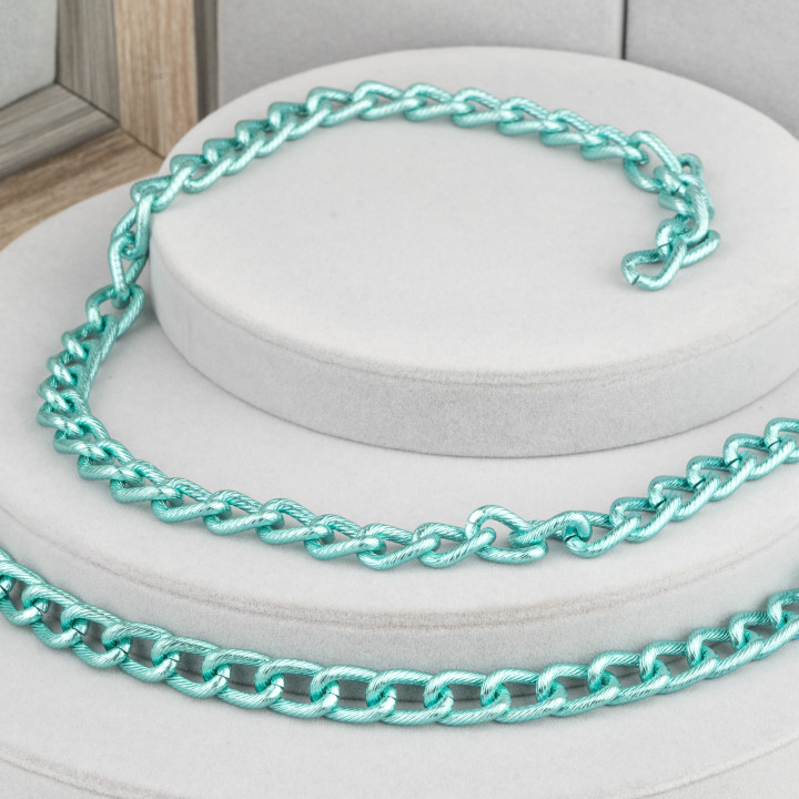 Striped Oval Aluminum Chain 11x16mm Green 1m