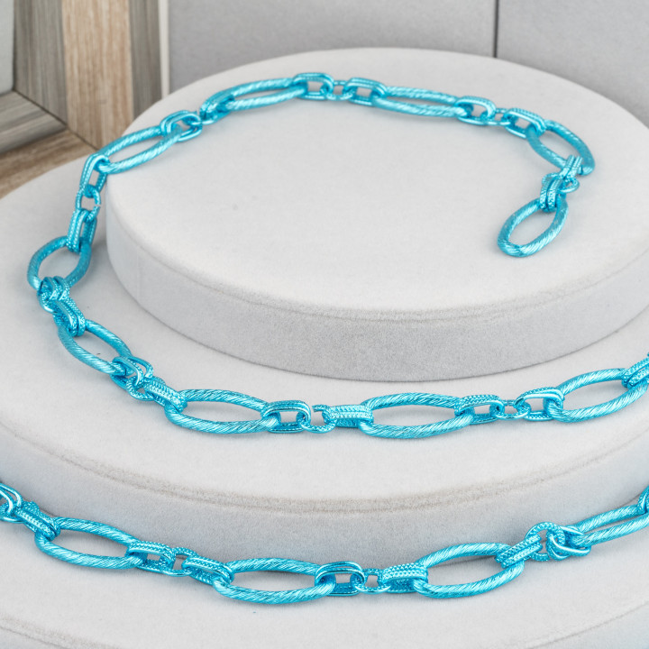 Striped Oval Aluminum Chain 14x28mm Blue 1m