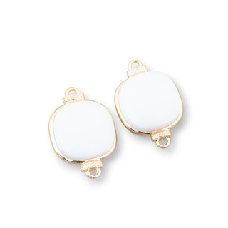 Connecteur de composant en laiton avec cristaux d'oeil de chat carré 14 mm 10 pcs Agate blanche