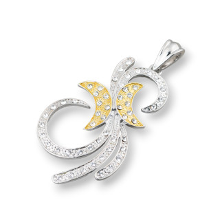 Pendentif Laiton Pendentif Avec Croissant Et Zircons 33x64mm Rhodié