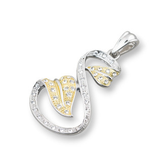 Pendentif Pendentif Feuille Ondulée En Laiton Avec Zircons 28x55mm Rhodié