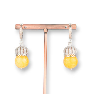 Boucles d'oreilles crochet en laiton fermé avec couronne en laiton et pierres dures 14x42mm MOD11