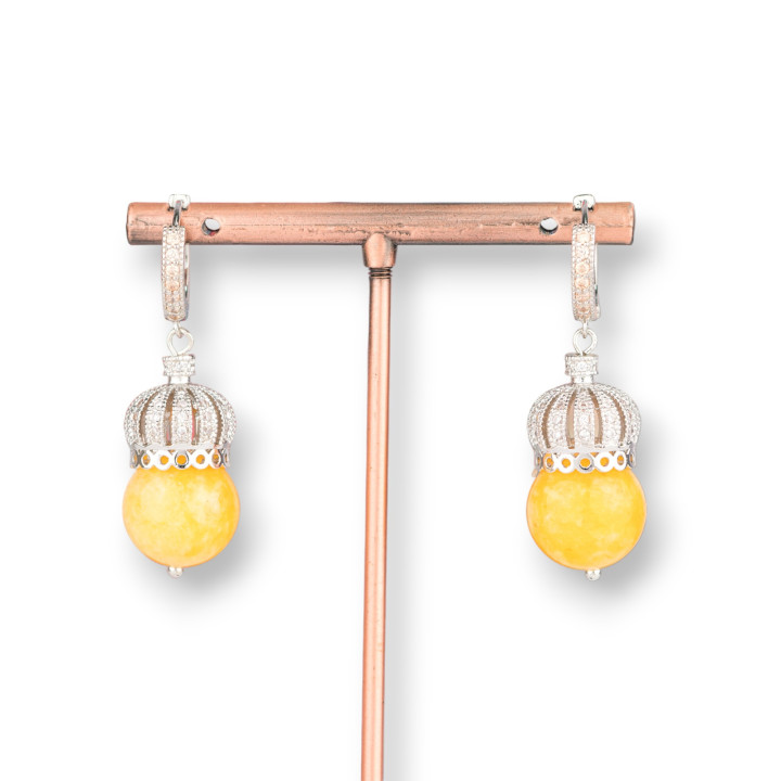 Boucles d'oreilles crochet en laiton fermé avec couronne en laiton et pierres dures 14x42mm MOD11