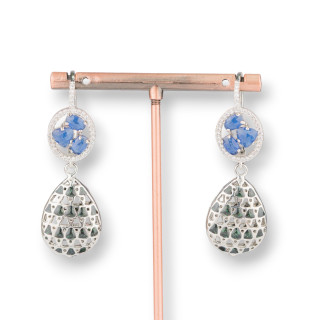 Boucles D'oreilles Crochet En Bronze Avec Zircons Et Pendentif Oeil De Chat Émail 17x55mm MOD3