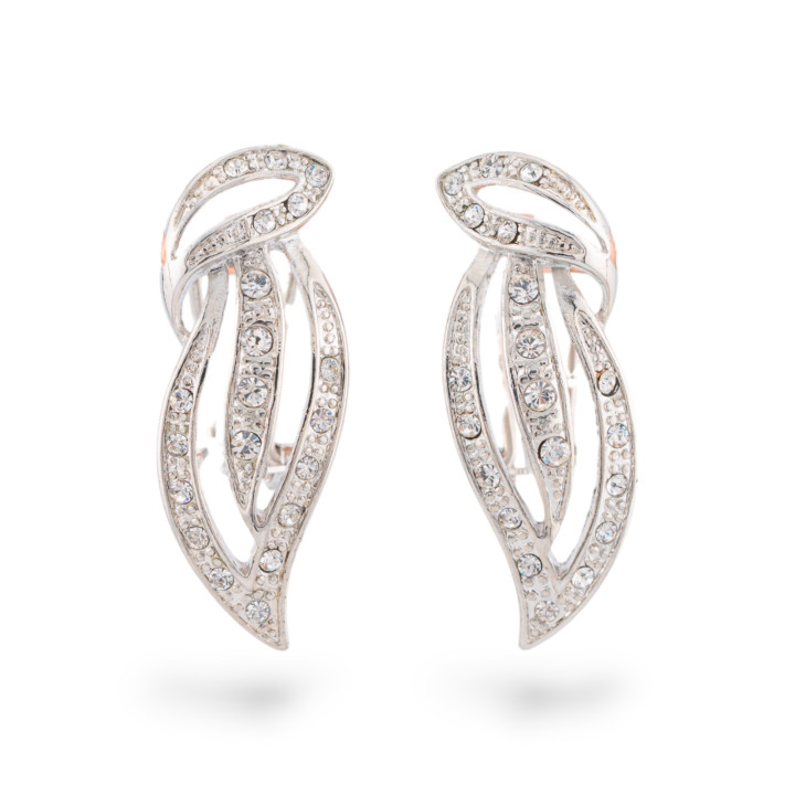 Geschlossene Ohrstecker aus Bronze mit Strass 13x33mm Rhodium