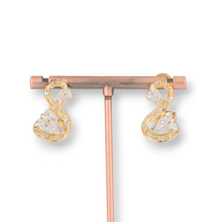 Bronze Closed Stud Earrings With Rhinestones 17x24mm Golden