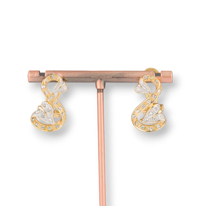 Orecchini A Perno Chiuso Di Bronzo Con Strass 17x24mm Dorato