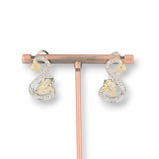 Orecchini A Perno Chiuso Di Bronzo Con Strass 17x24mm Rodiato