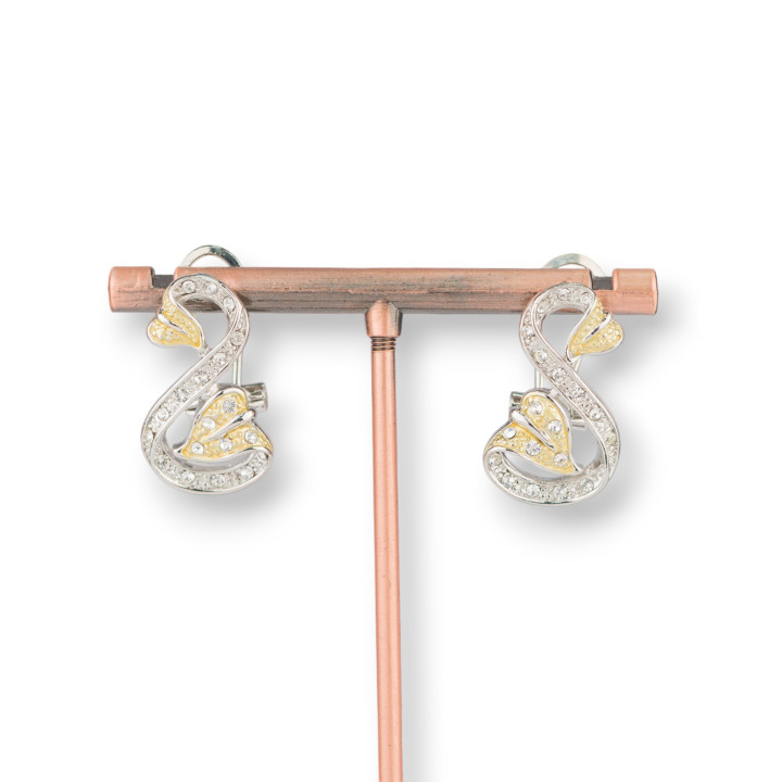 Geschlossene Ohrstecker aus Bronze mit Strass 17x24mm Rhodium