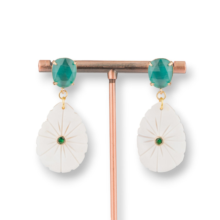 Pendientes Bolitas Bronce Ojo De Gato Y Camafeos Italianos Verdes