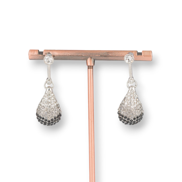 Brass Stud Earrings With Teardrop Pendant And Zircons 12x35mm