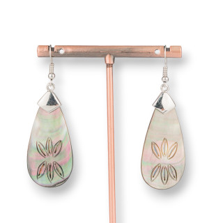 Boucles d'Oreilles Crochet Bronze Avec Nacre 20x60mm MOD2