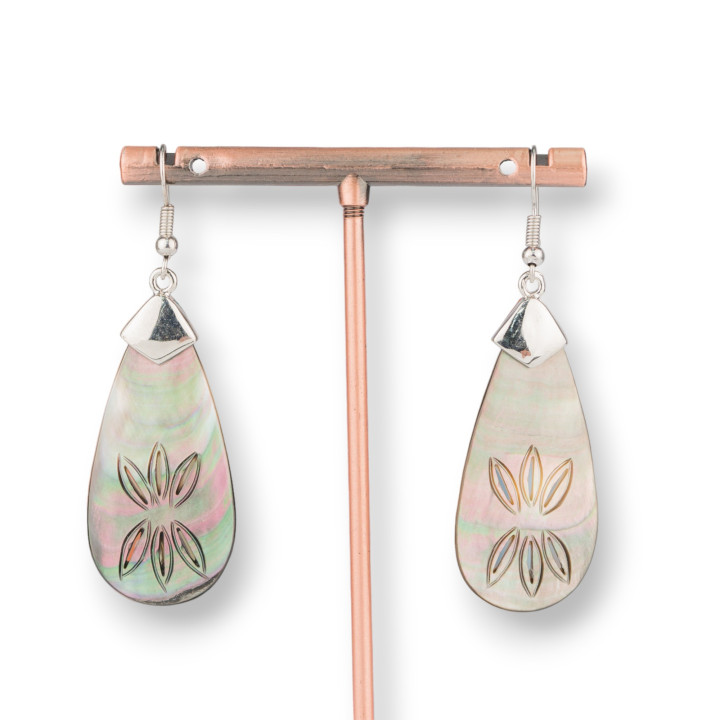 Pendientes Gancho Bronce Con Nácar 20x60mm MOD2