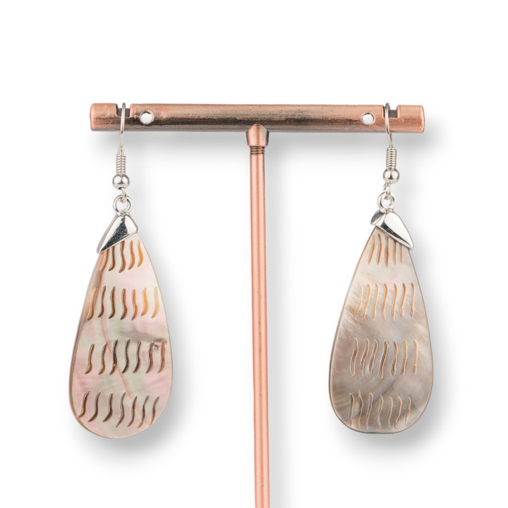Boucles d'Oreilles Crochet Bronze Avec Nacre 20x60mm MOD5
