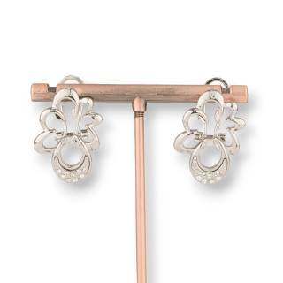 Boucles D'oreilles Tiges Clip Feuille Laiton Avec Zircons 18x27mm