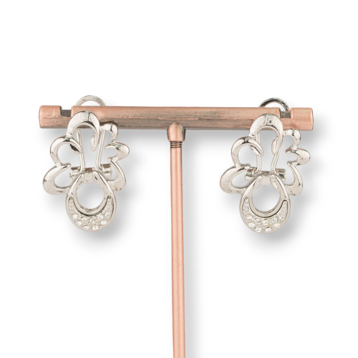 Boucles D'oreilles Tiges Clip Feuille Laiton Avec Zircons 18x27mm