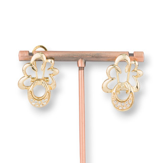 Pendientes Bolitas Con Clip Hoja De Latón Con Circonitas 18x27mm Dorado