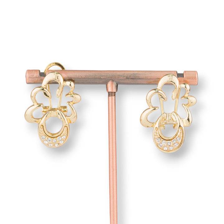 Pendientes Bolitas Con Clip Hoja De Latón Con Circonitas 18x27mm Dorado