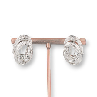 Καρφωτά Σκουλαρίκια Με Κλιπ ορείχαλκου Με Διπλό Οβάλ και Ζιργκόν 16x25mm