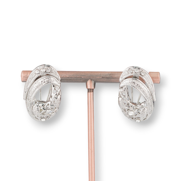 Ohrstecker mit Messingclip mit doppeltem Oval und Zirkonia 16x25mm