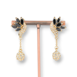 Stud Earrings With Brass Clip And Pendant Sphere With Zircons 17x50mm Golden