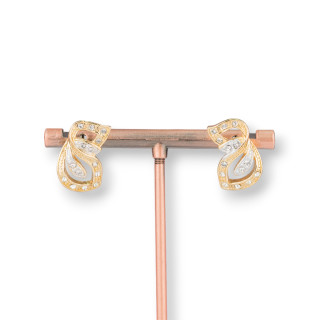 Pendientes Bolitas Hoja Latón Con Circonitas 12x18mm Dorado