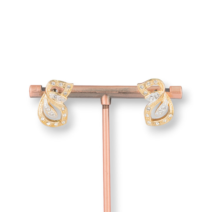 Boucles D'Oreilles Tige Feuille Laiton Avec Zircons 12x18mm Doré