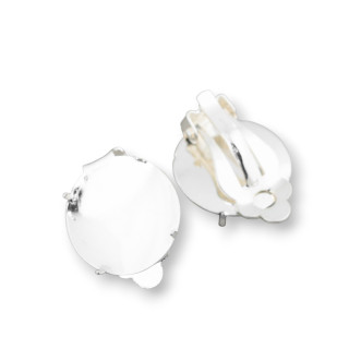 Base Pour Boucles D'Oreilles Clip Laiton Avec Lunette 17mm 10 Paires Argent