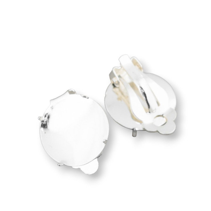 Base Pour Boucles D'Oreilles Clip Laiton Avec Lunette 17mm 10 Paires Argent