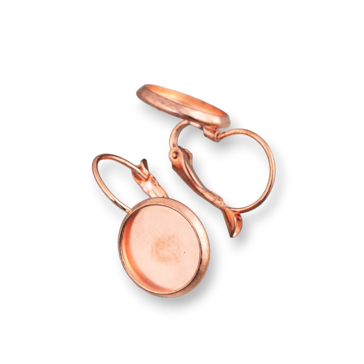 Brass Earring Base Closed Hook with Internal Bezel 12mm Edge 1.9mm 12 Pairs Rose Gold