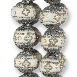 Baroque Style Ceramic Balls 20mm 16pcs Rhodium Plated White MOD1