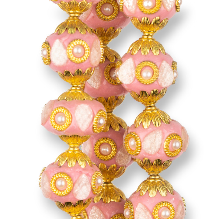 Bolas Cerámica Estilo Barroco 23x25mm 13pcs Rosa Dorado MOD2
