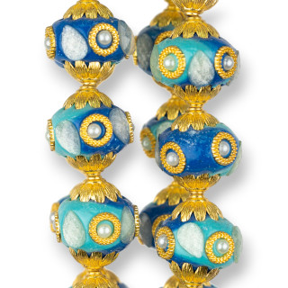 Boules Céramique Style Baroque 23x25mm 13pcs Mélange Bleu Turquoise Doré MOD2
