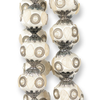 Bolas Cerámica Estilo Barroco 23x25mm 13pcs Blanco Rodio MOD2