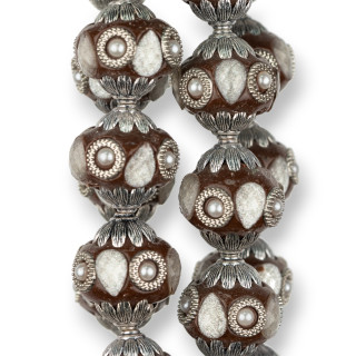 Baroque Style Ceramic Balls 23x25mm 13pcs Rhodium Plated Brown MOD2