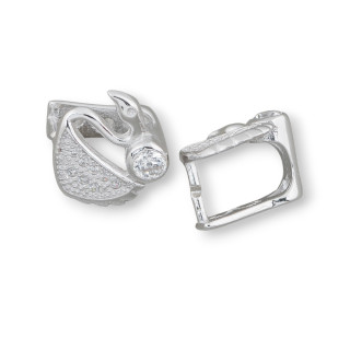 Gancio Per Pendente Di Argento 925 Con Zirconi Cigno 11x13mm 4pz Rodiato