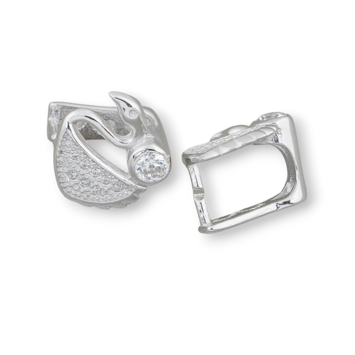 Hook for 925 Silver Pendant with Zircons Swan 11x13mm 4pcs Rhodium Plated