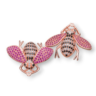 Bronze-Anhänger mit Zirkonen Set Bienen mit 1 Ring 30x25mm 4Stk Rotgold