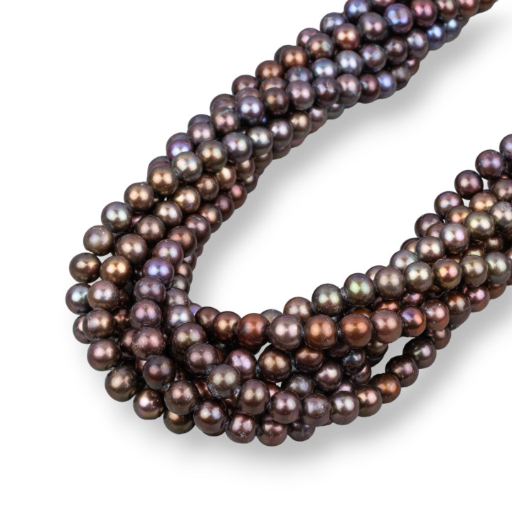 Perle di Fiume Tonde 6,5-7,0mm A Marrone