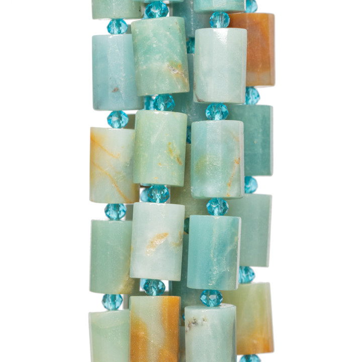 Prisme Cylindrique Facetté Amazonite Multicolore 10x14mm