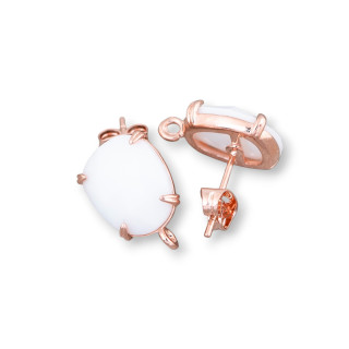 Base Per Orecchini Di Ottone A Perno Con Occhio Di Gatto Sfaccettato 10,5x12mm 5 Paia Oro Rosa Agata Bianca